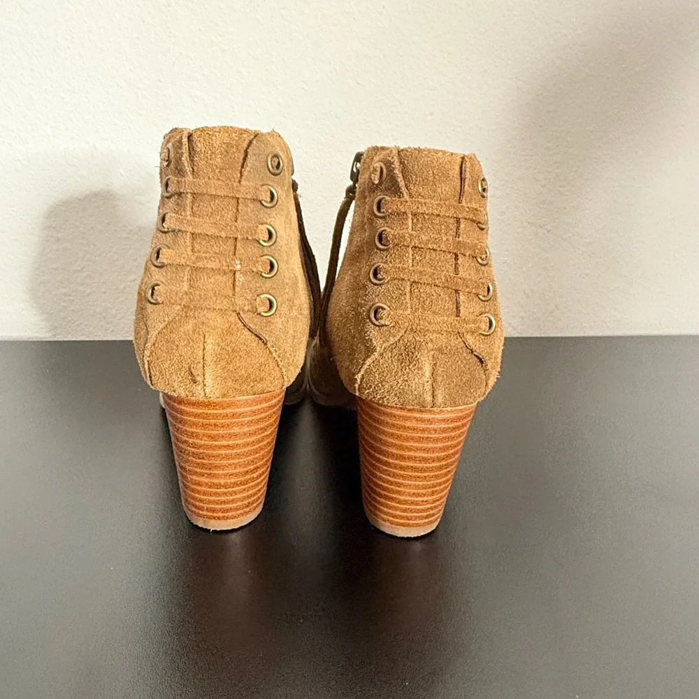 Minnetonka Suede Lace Up Ankle Boots Size 6 Brown‎ Western Stitched Cowgirl BOHO